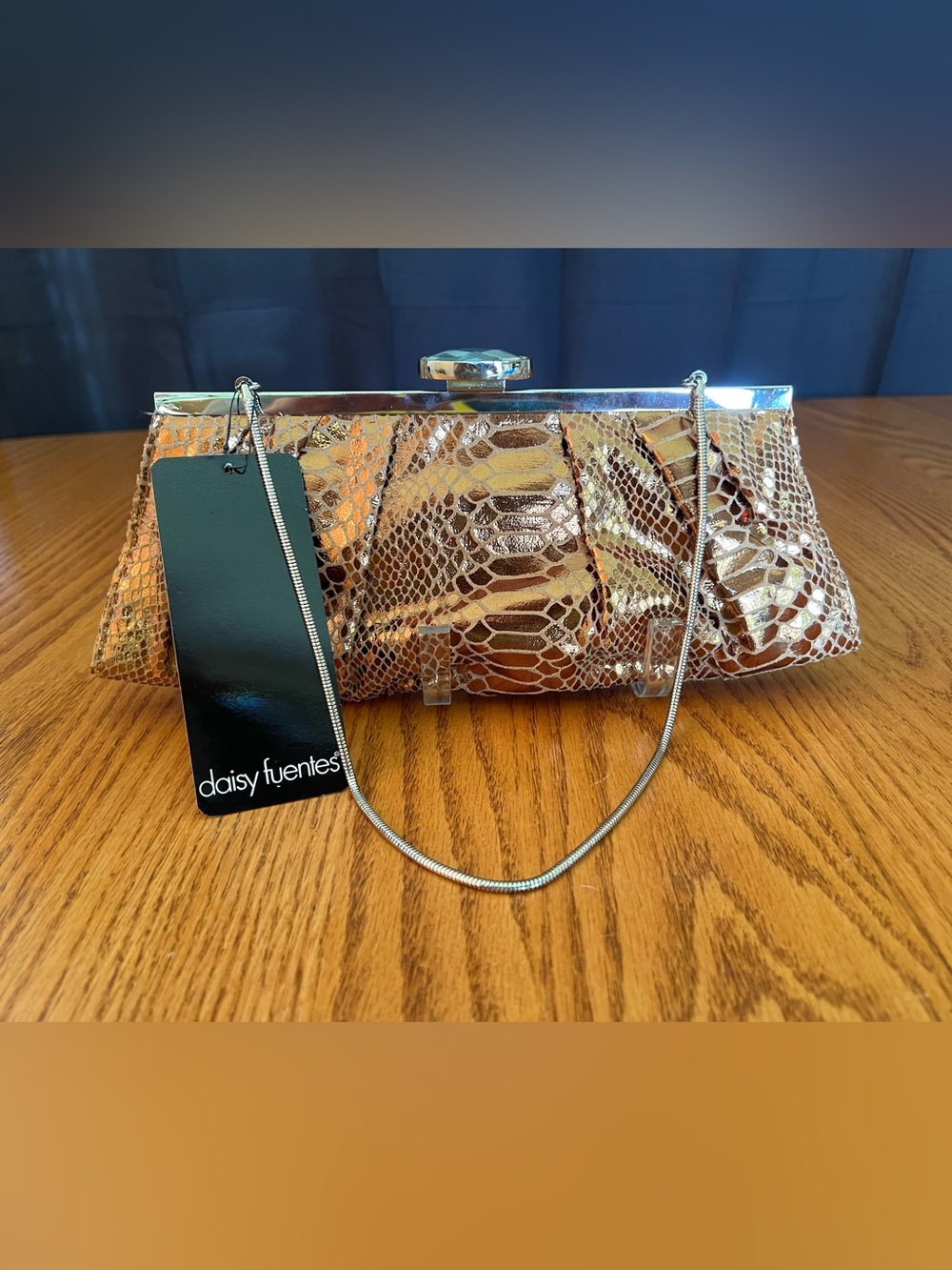 Daisy Fuentes Metallic Rose Gold Snakeskin Clutch